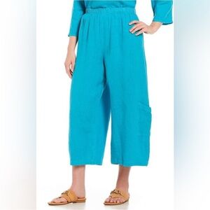 Bryn Walker Cashbah Cropped Pull On Linen Teal Pants - Medium